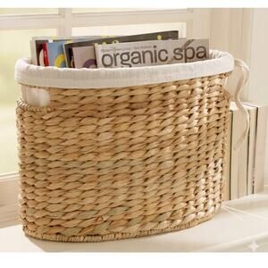 Pottery Barn Savannah Havana Oval Magazine Basket Liner Ivory Cotton READ 2013